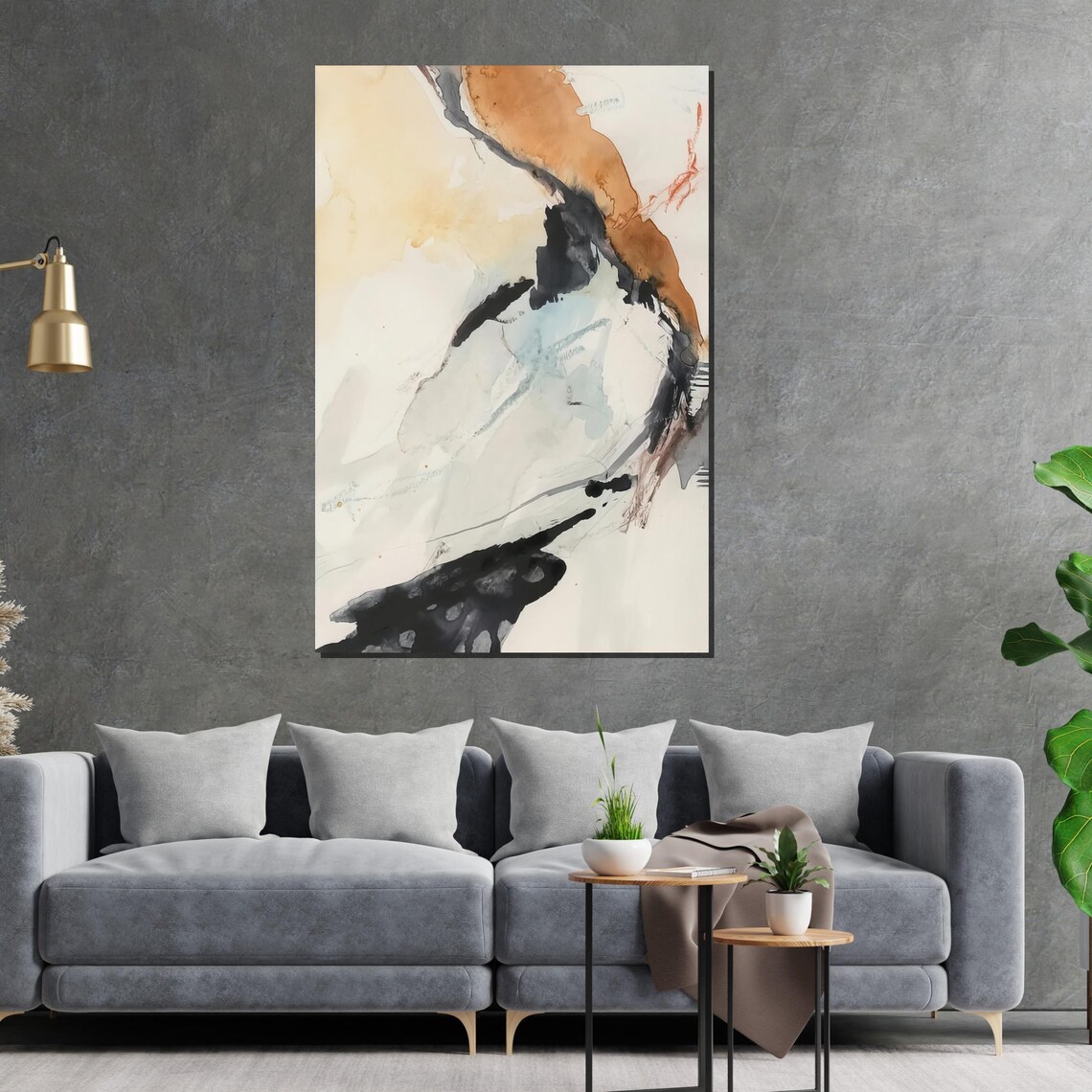Flowing Rust Black Ink Modern Abstract Earth Tone Art Poster - Image 2
