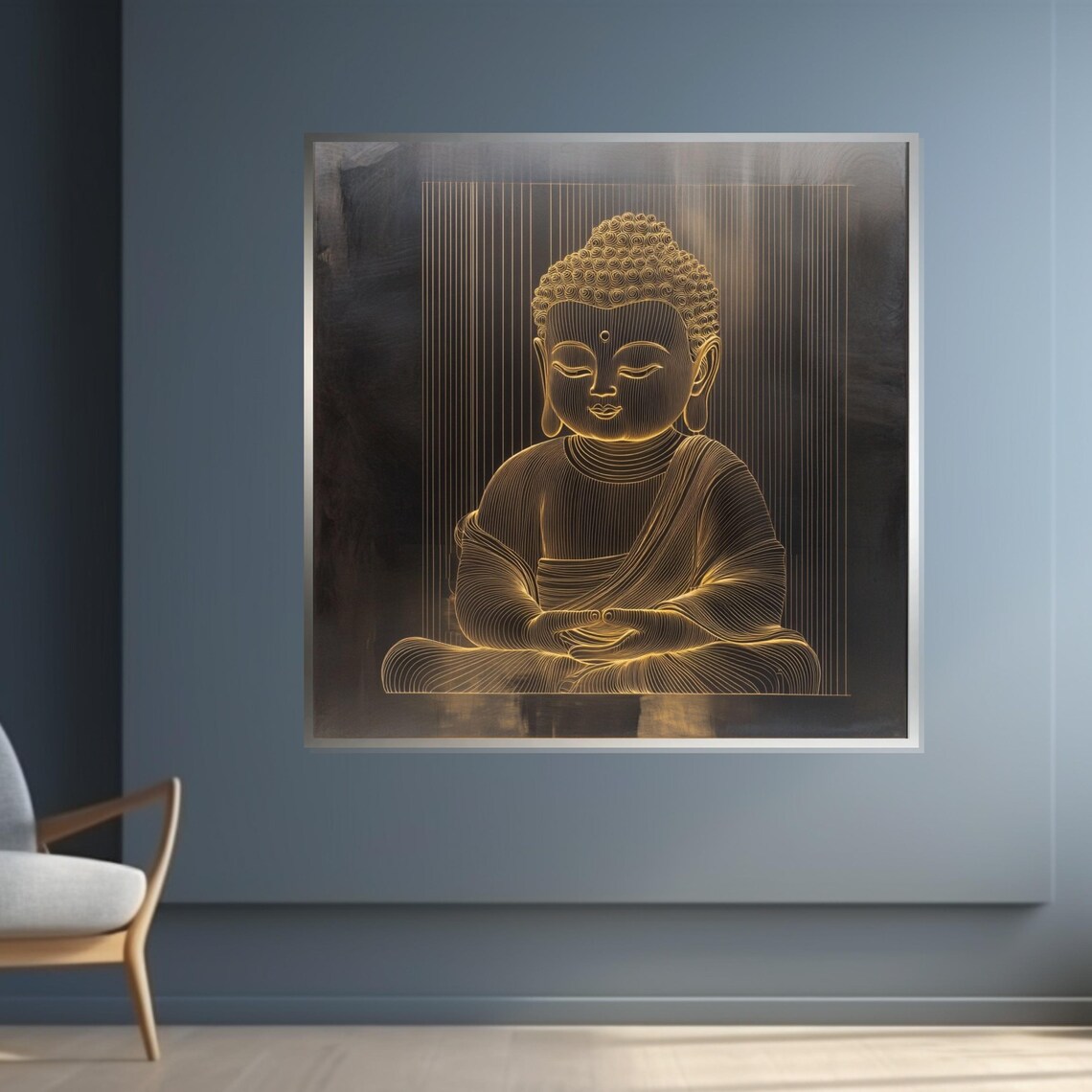 Golden Line Art Buddha Portrait on Black Modern Spiritual Art Poster - Image 4
