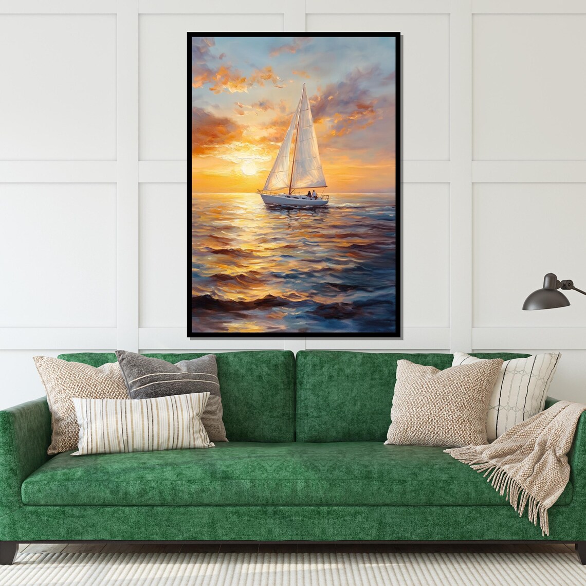 Golden Sunset Sailboat Ocean Oil Painting Seascape Art Poster - Image 5