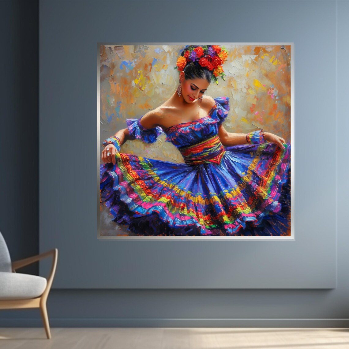 Mexican Folk Dancer in Colorful Dress with Floral Headdress Poster - Image 4
