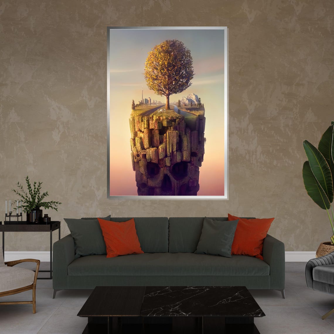 Floating Skull Island With Tree Sunset Road Surreal Landscape Poster - Image 4