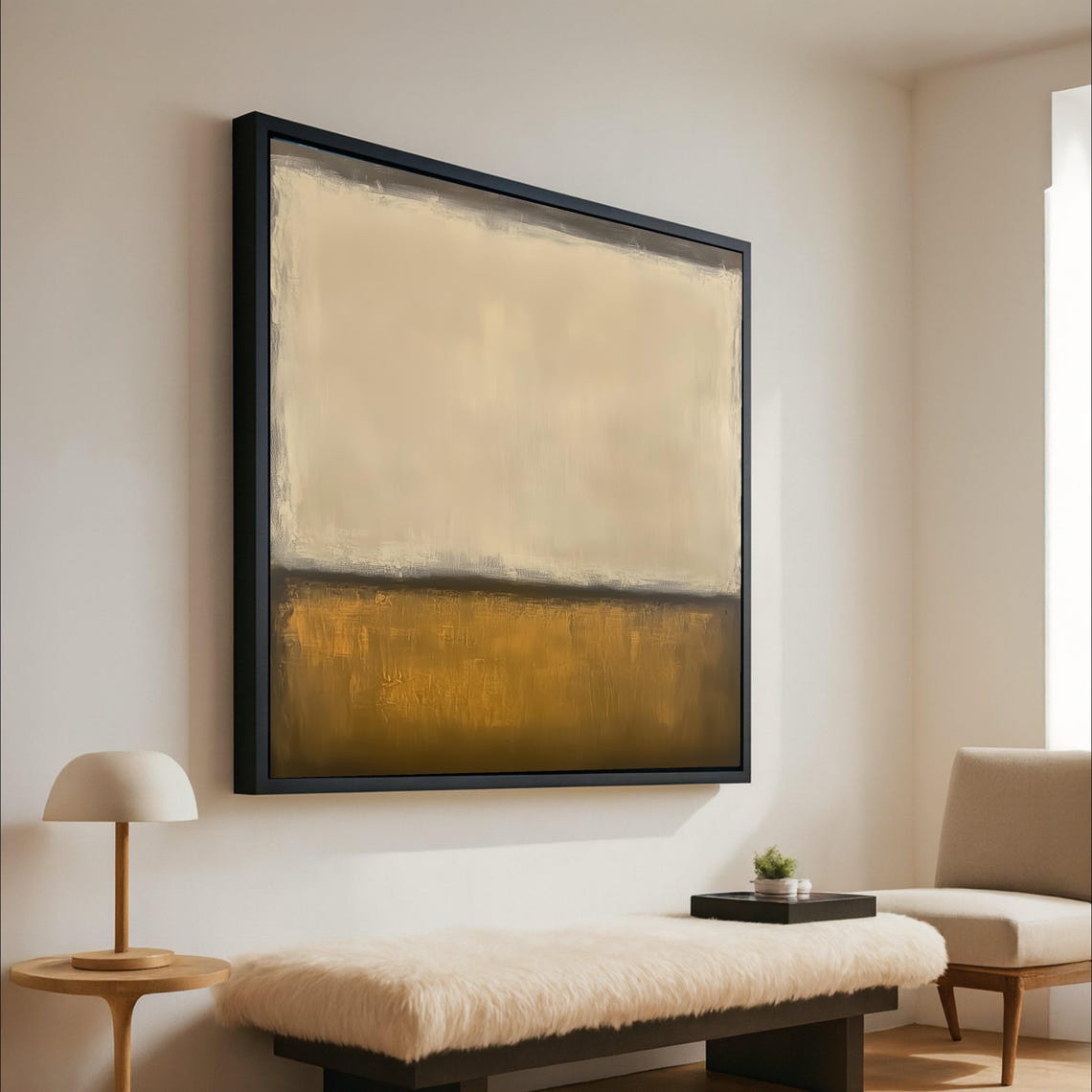 Minimalist Abstract Beige Gold Color Block Modern Canvas Wall Art