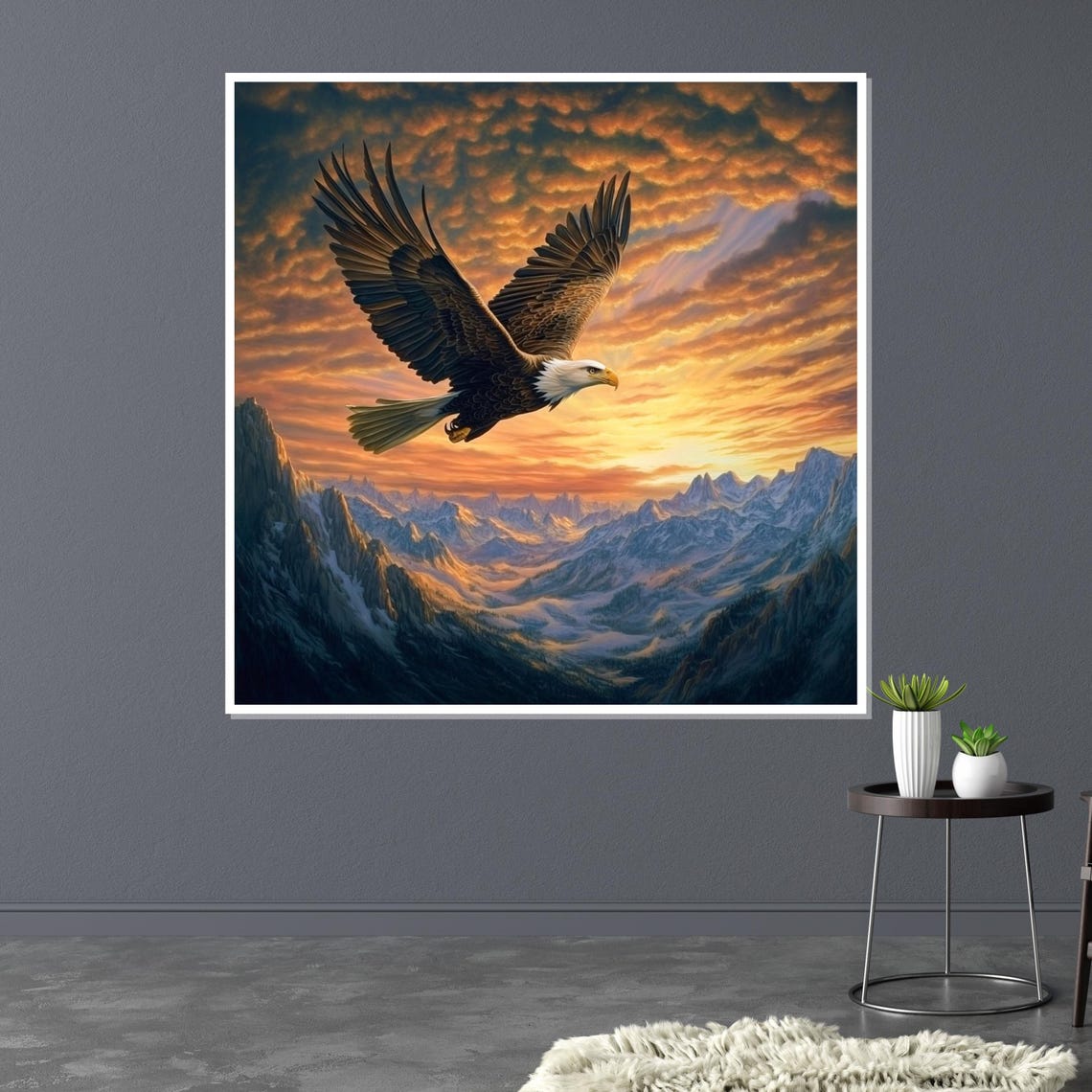 Bald Eagle Soaring Mountain Sunset Majestic Raptor Art Poster - Image 3