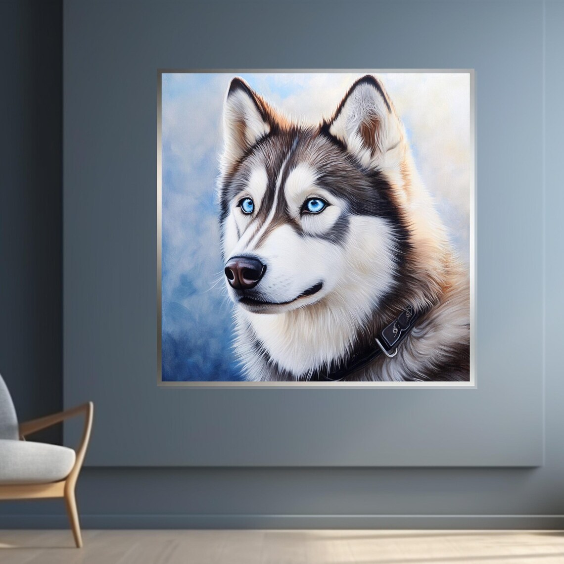 Blue Eyed Siberian Husky Portrait Loyal Dog Painting Decor Poster - Image 4