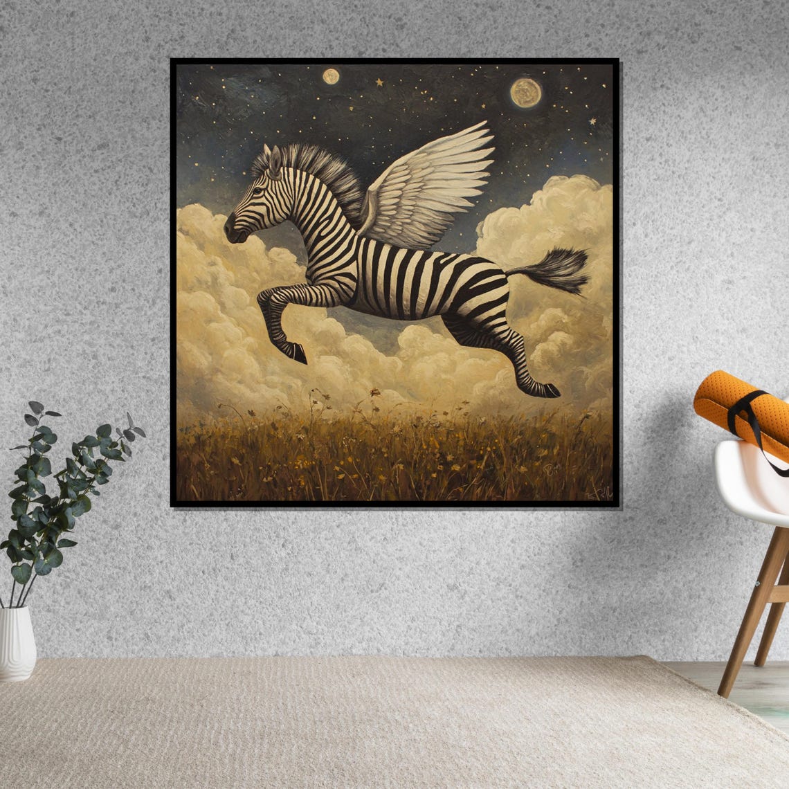 Winged Zebra Flying Night Clouds Fantasy Pegasus Style Art Poster - Image 5