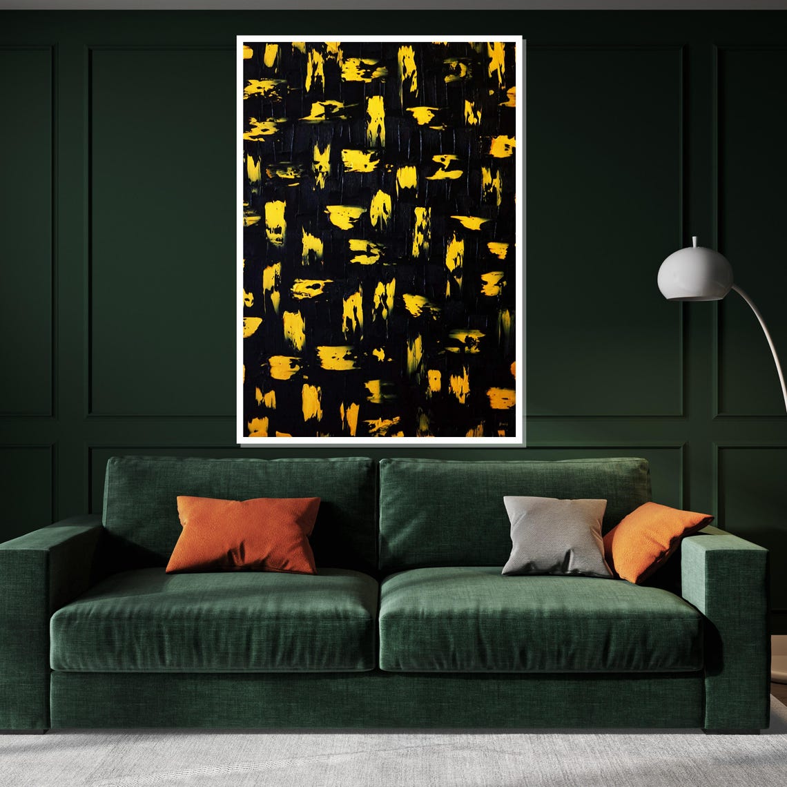 Bold Yellow Strokes Black Background Abstract Expressionist Print - Image 3