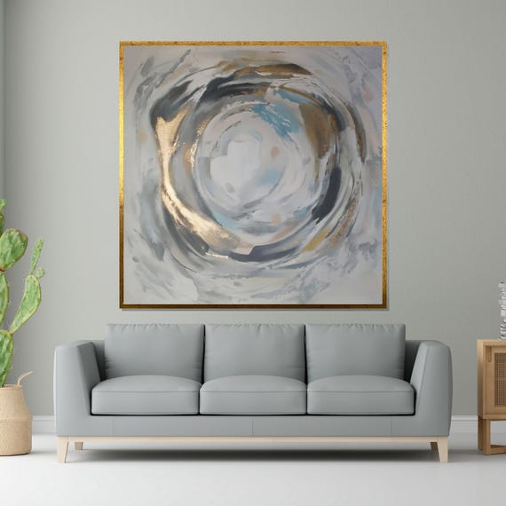 Abstract Gold Swirl Modern Art Print Wall Art Design Circular Motion Poster Metallic Accents Ready To Hang Decoration