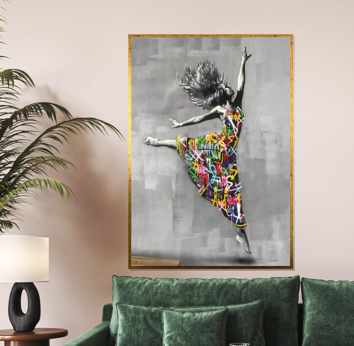 Leaping Dancer In Graffiti Dress Street Art Monochrome Dance Poster