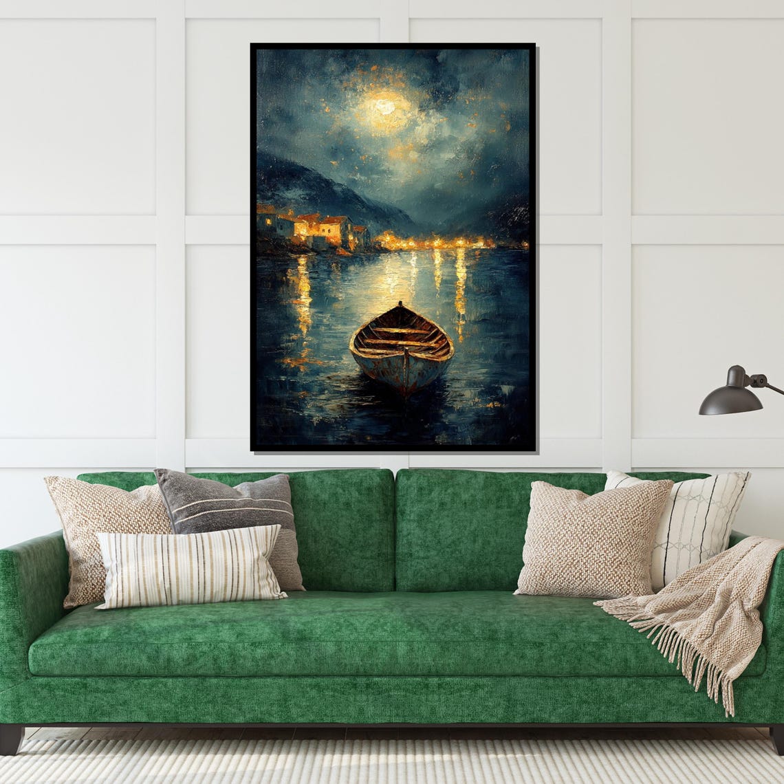 Lonely Moonlit Rowboat on Dark Lake Night Reflections Poster - Image 5