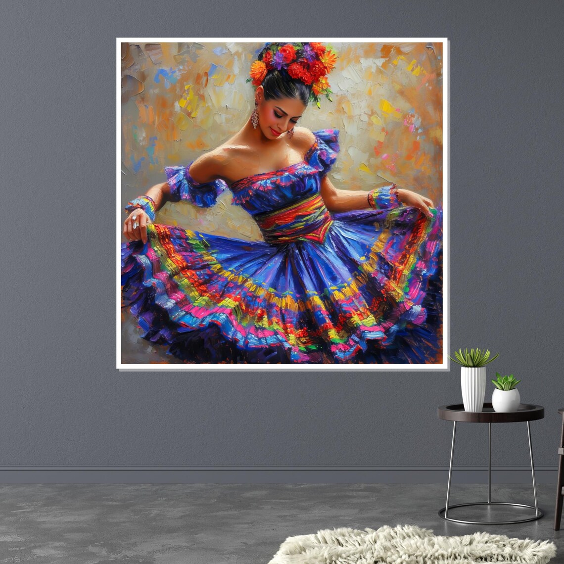 Mexican Folk Dancer in Colorful Dress with Floral Headdress Poster - Image 3