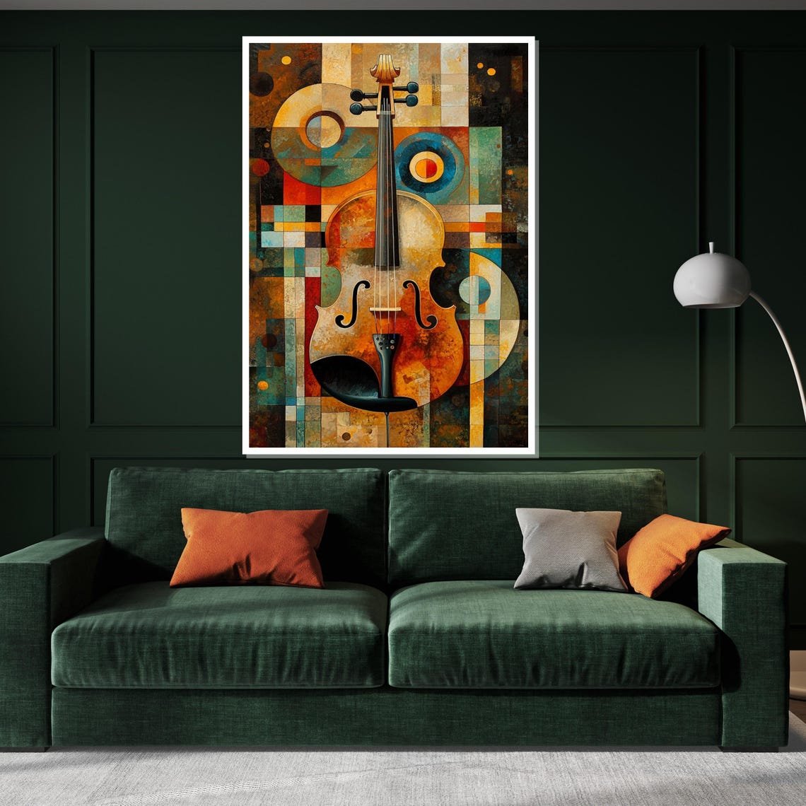 Cubist Violin Abstract Geometric Warm Tones Music Art Poster - Image 3