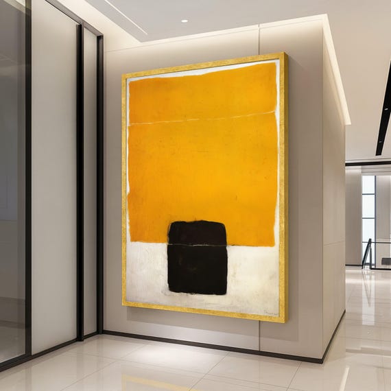 Modern Abstract Canvas Wall Art Bold Yellow And Black Blocks Minimalist Geometric Contemporary Home Decoration Ready To Hang