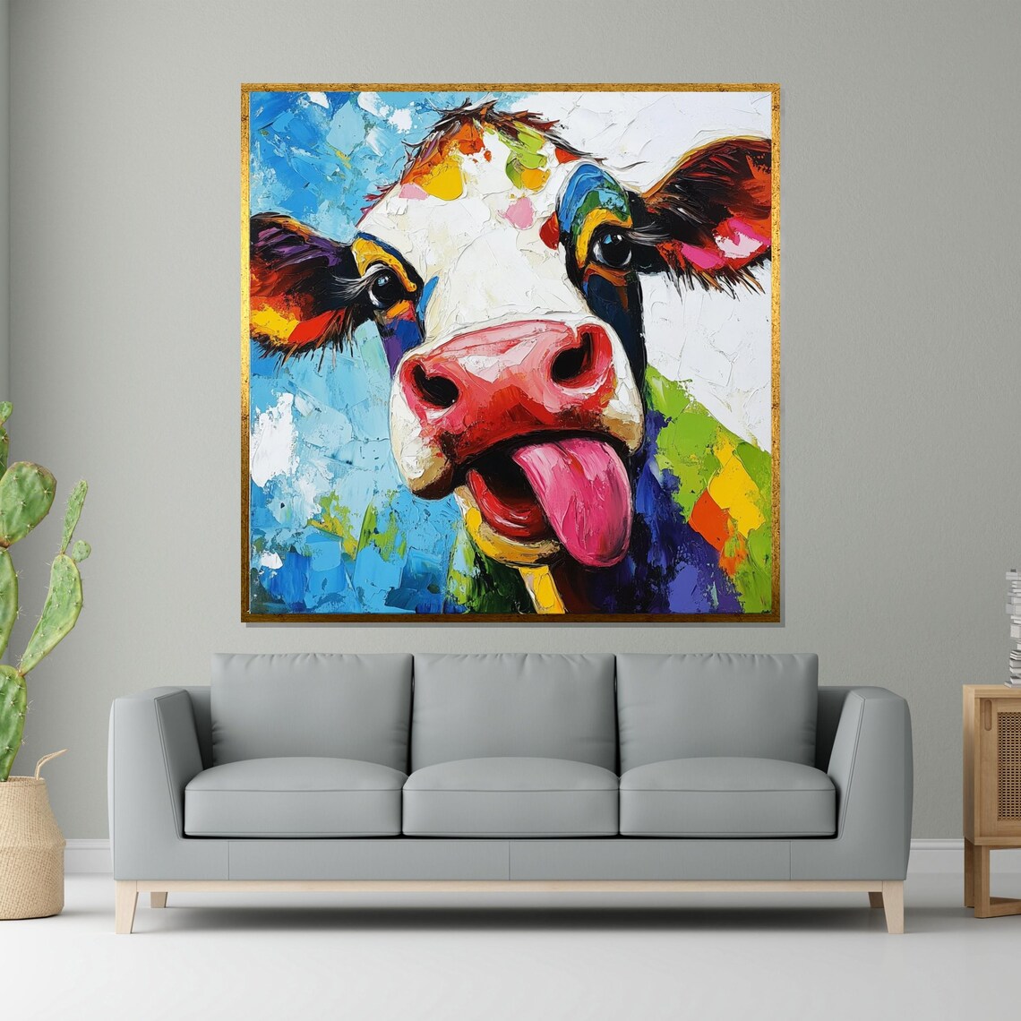 Colorful Cow Art, Whimsical Farm Animal Print