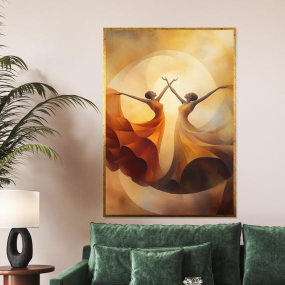Elegant Dancers Orange Flow Art Dance Wall Print Graceful Movement Poster Wall Art Design Ready To Hang Decoration