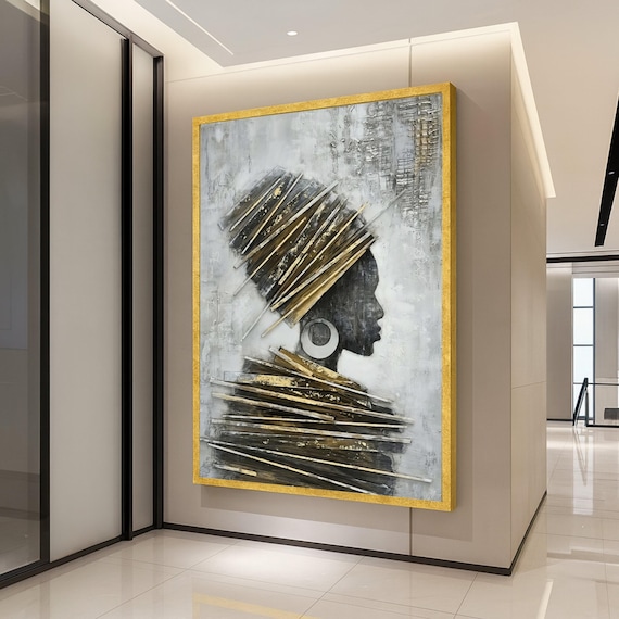 African Woman Profile Gold and Gray Abstract Portrait Poster