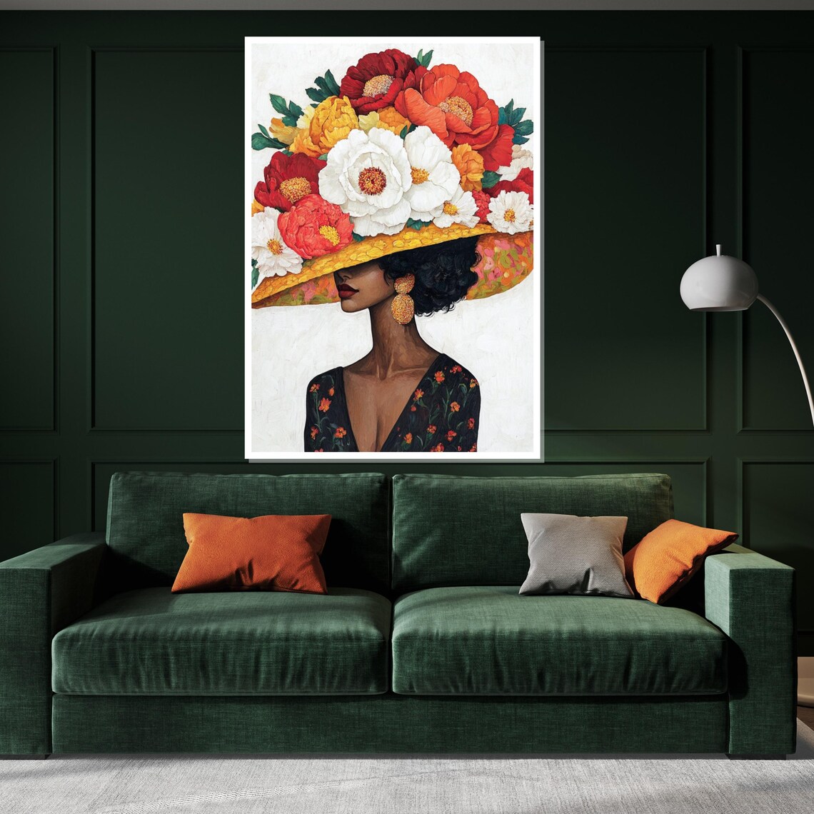 Woman in Flower Hat Vibrant Floral Crown Painterly Portrait Poster - Image 3