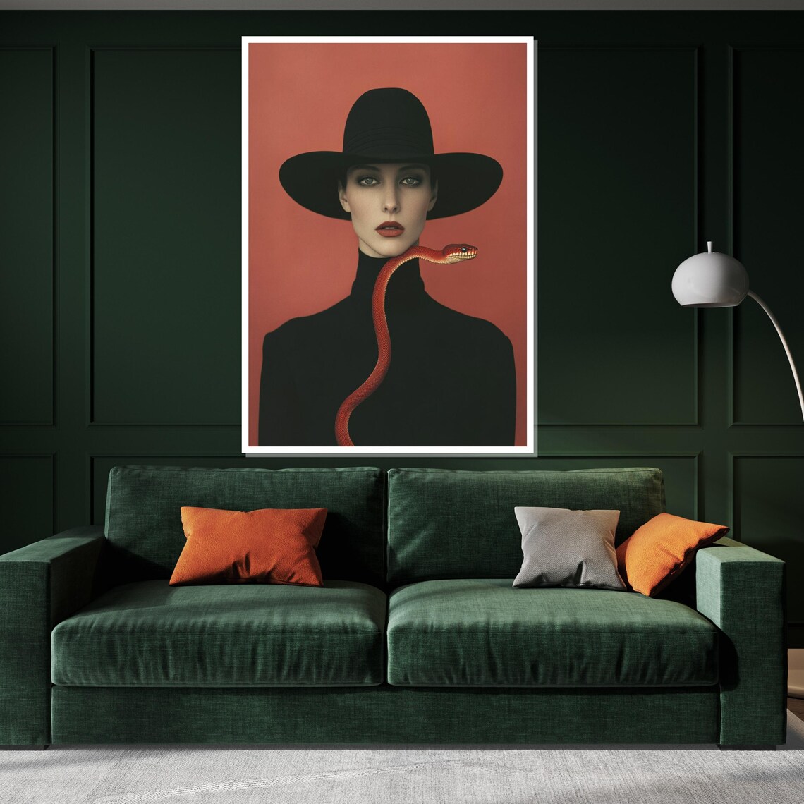 Woman Black Hat Red Snake Surreal Fashion Portrait Art Poster - Image 3