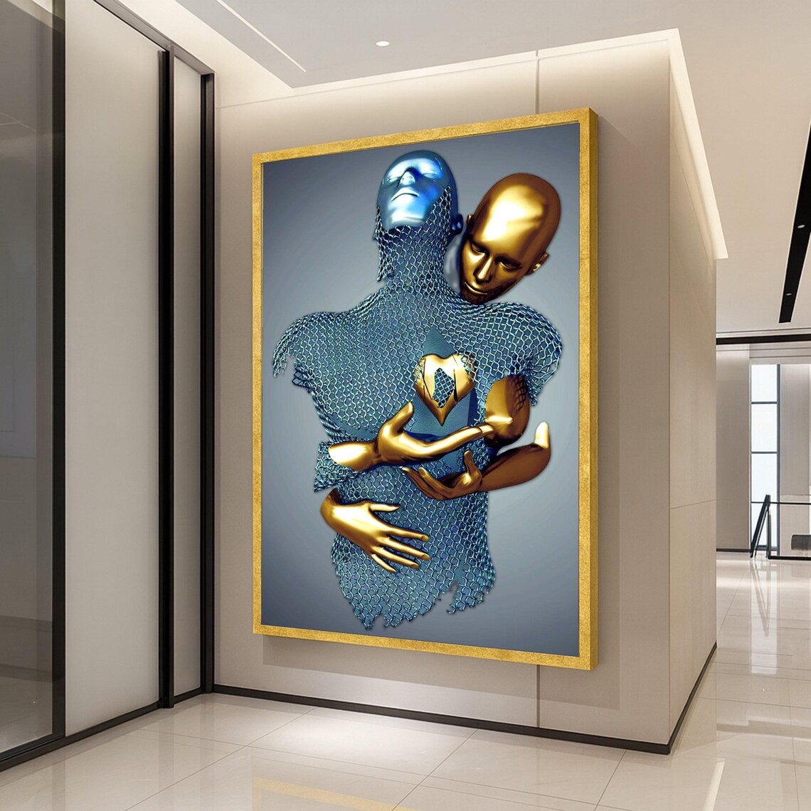 Abstract Embrace Metallic Figures Art Print