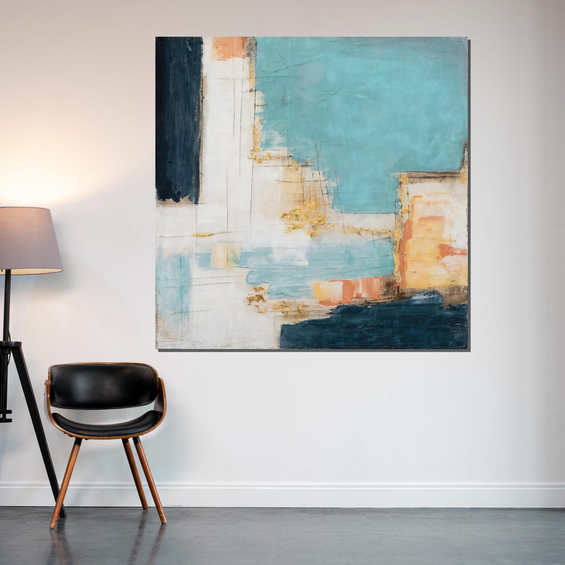 Turquoise and Blue Abstract Modern Art with Gold Leaf Accents Poster - Image 2