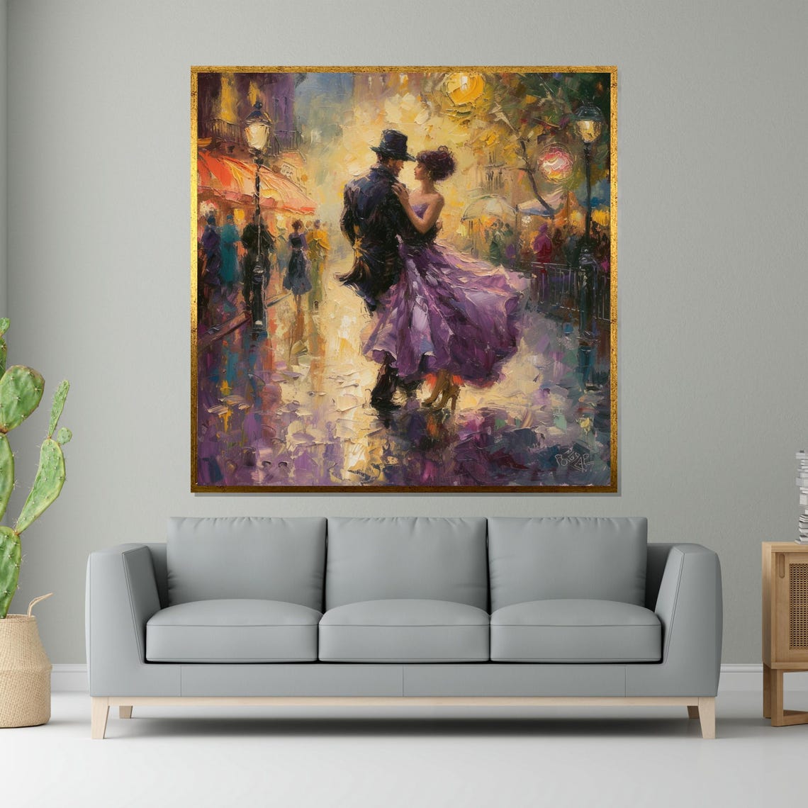 Romantic Rainy Paris Street Dancing Couple Impressionist Poster