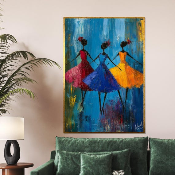 Colorful Ballet Trio Dance Art Elegant Ballerinas Wall Print Abstract Art Wall Art Design Ready To Hang Decoration