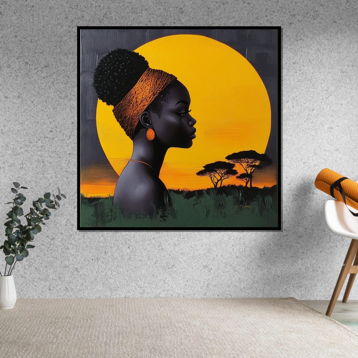 African Woman Sunset Profile Acacia Trees Savannah Art Poster - Image 5