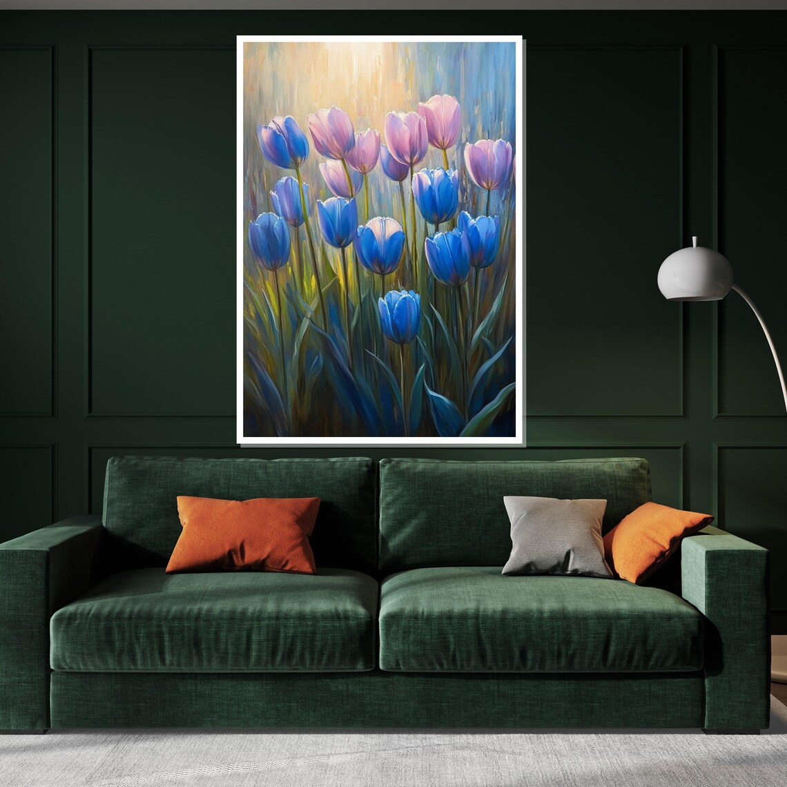 Blue Purple Tulips Dreamy Light Floral Garden Painting Art Poster - Image 3
