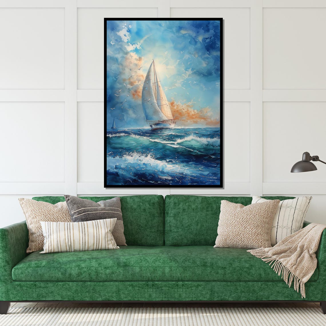 Tall Sailboat Racing Across Ocean Waves Blue Sky Sailing Poster - Image 5