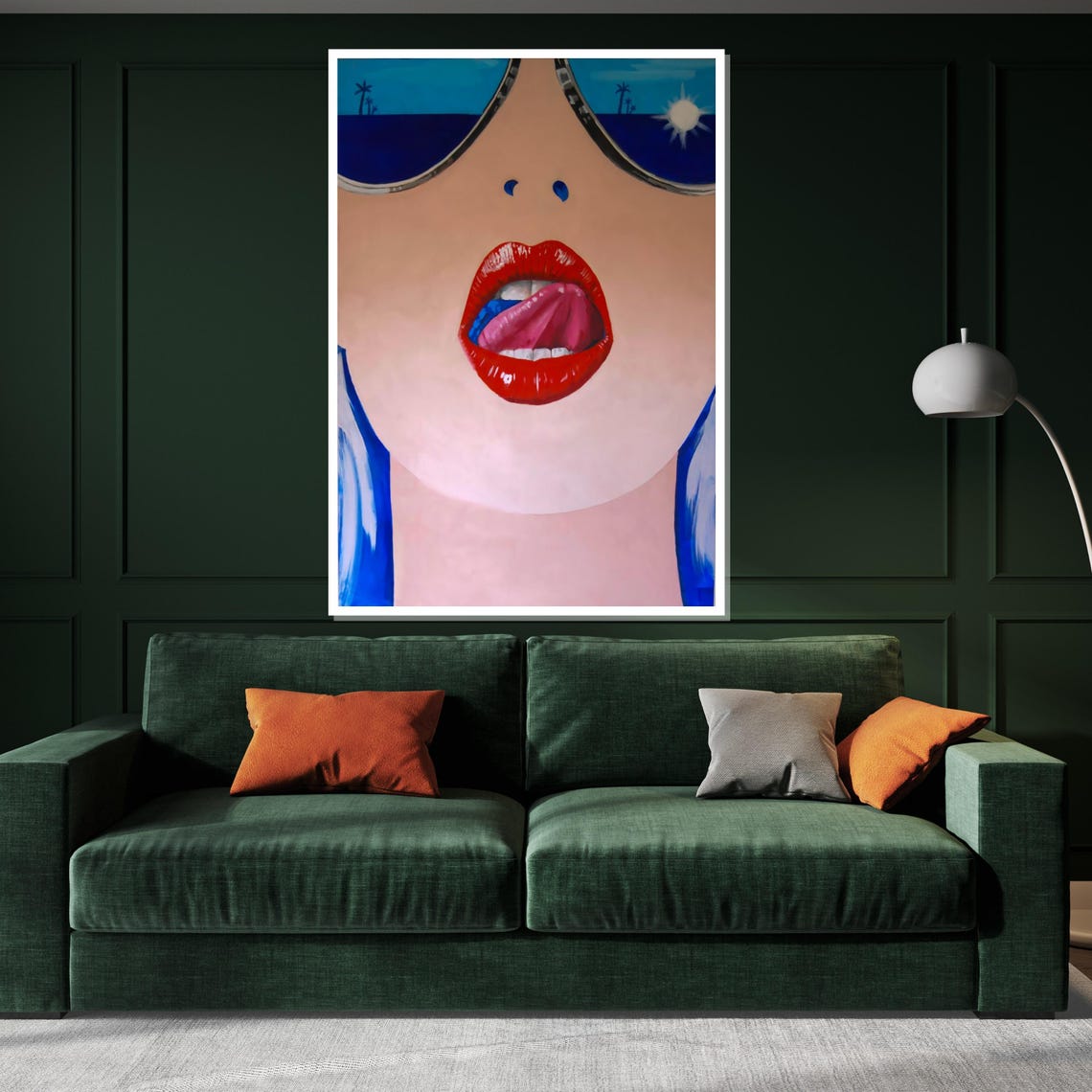 Bold Pop Art Red Lips With Beach Sunglasses Reflection Style Poster - Image 3