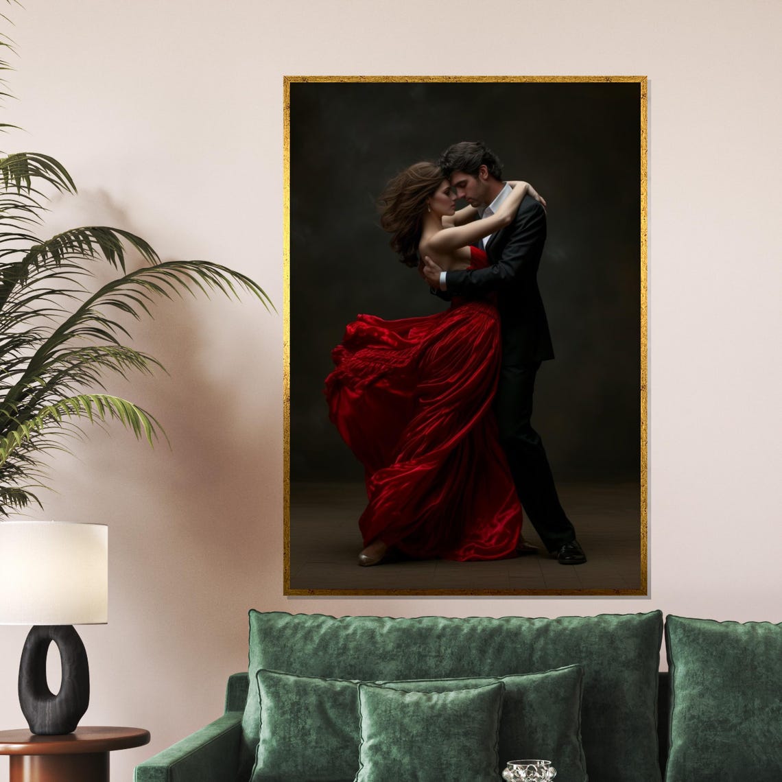 Dancing Couple in Red Gown Romantic Ballroom Dance Art Poster
