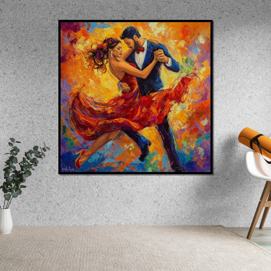 Tango Dancers in Fiery Orange Colorful Impressionist Art Poster - Image 5