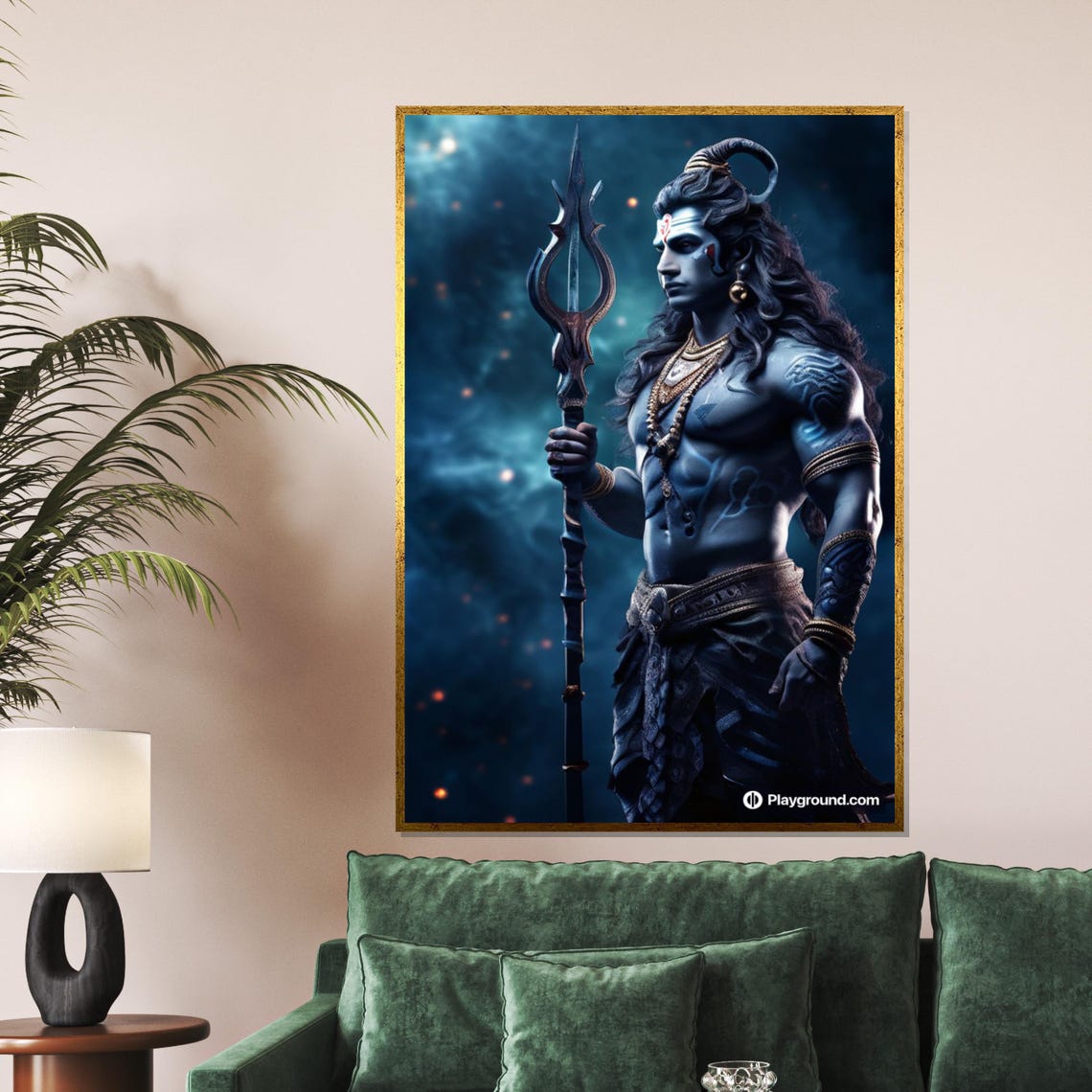 Lord Shiva Standing Trident Cosmic Night Blue Divine Art Poster