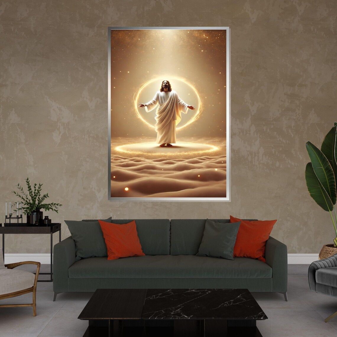 Jesus Christ In Radiant Halo Golden Divine Light Christian Wall Art - Image 4