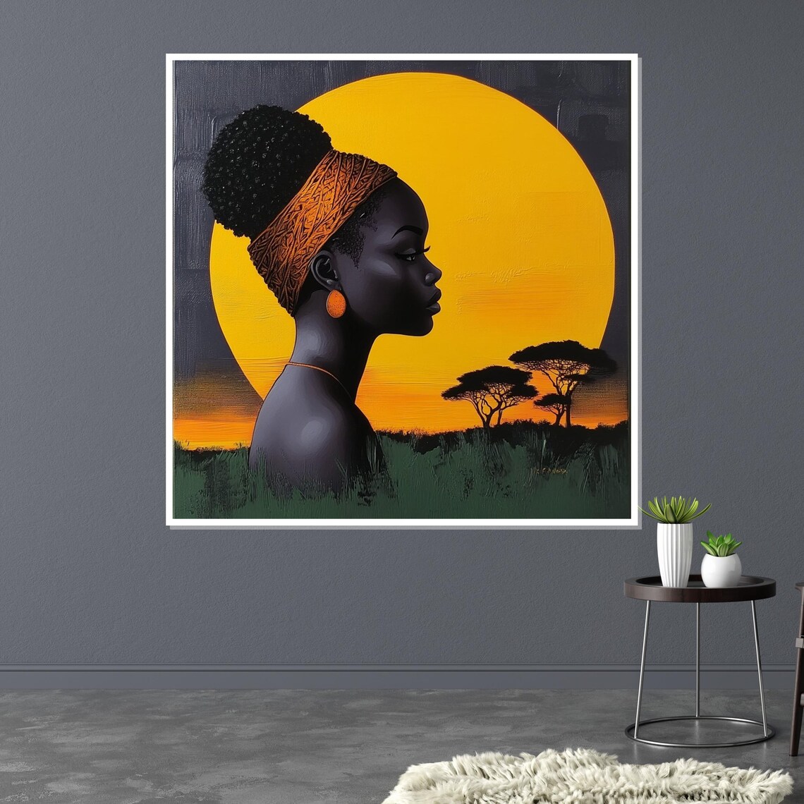 African Woman Sunset Profile Acacia Trees Savannah Art Poster - Image 3