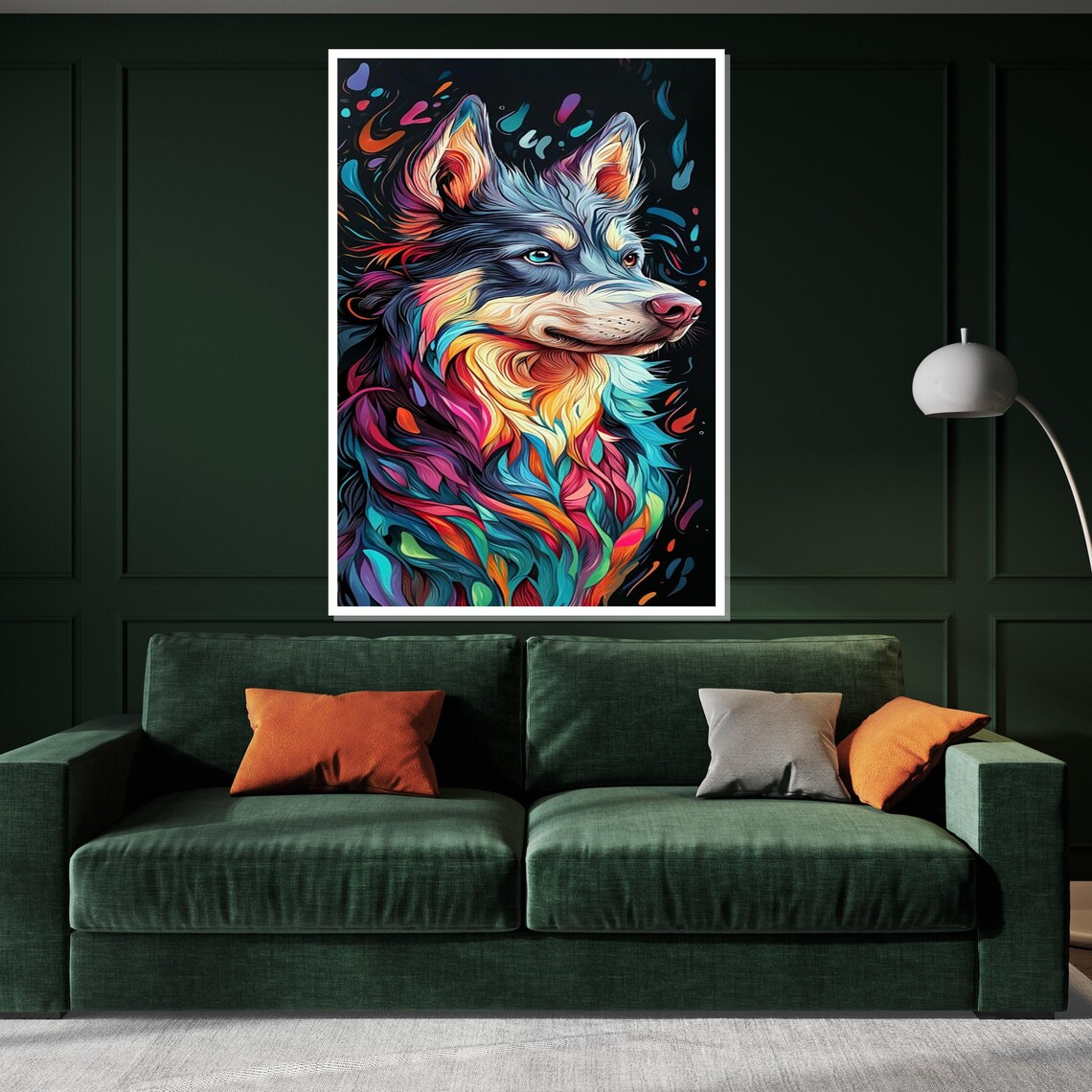Colorful Wolf Portrait Neon Abstract Swirls Modern Canine Art Poster - Image 3