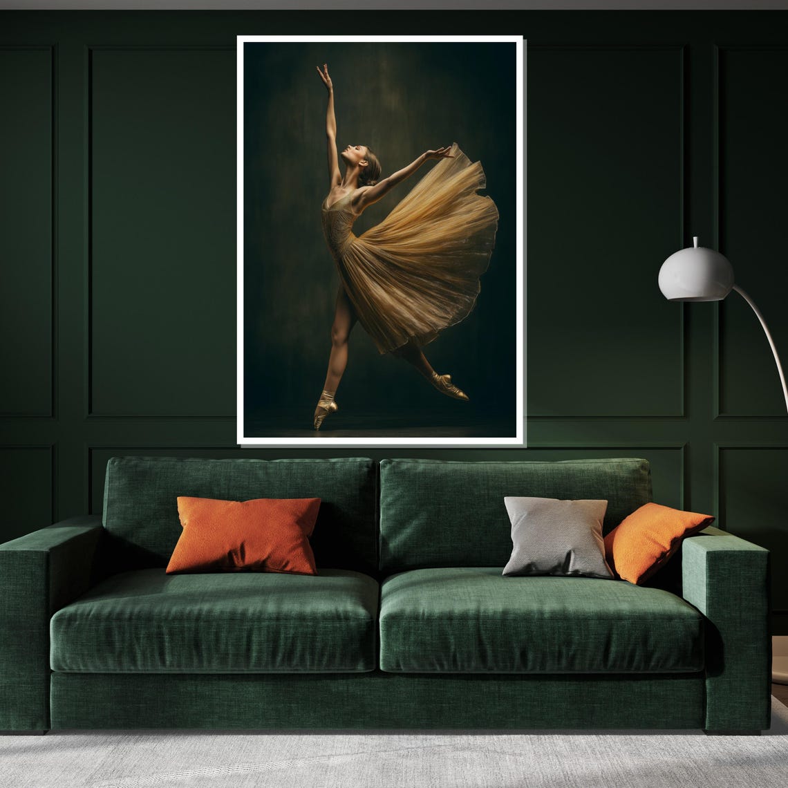 Golden Ballerina Dancing In Flowing Tutu Dark Elegant Dance Poster - Image 3