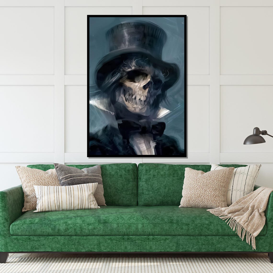 Gothic Skull in Top Hat and Bow Tie Dark Painterly Art Poster - Image 5