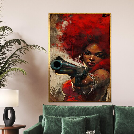 Fierce Woman Red Hair Gun Urban Pop Art Bold Style Art Poster