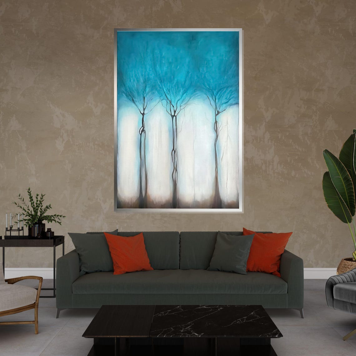Blue Tranquil Trees Abstract Forest Art Nature Wall Art Tree Silhouette Print Wall Art Design Ready To Hang Decoration - Image 4