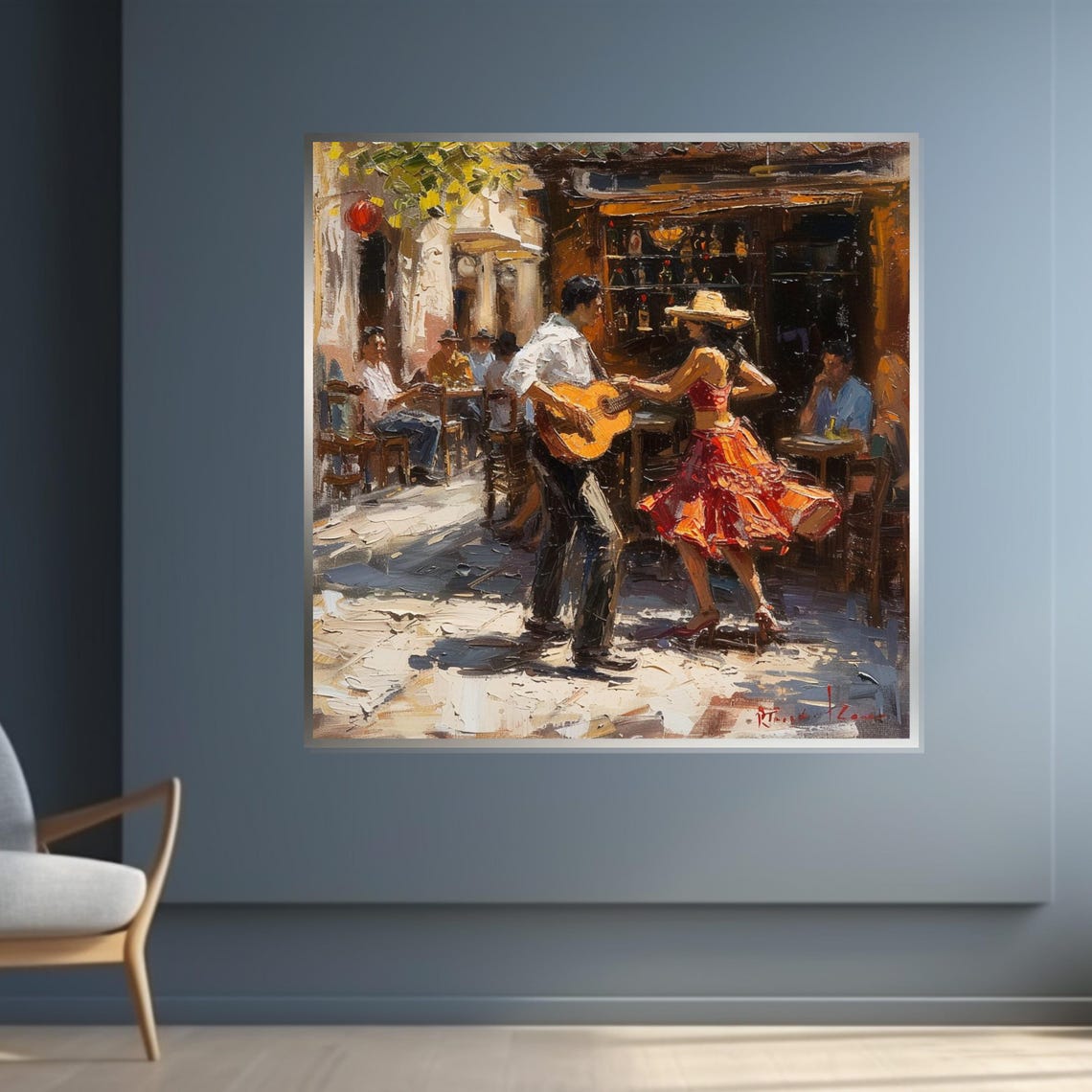 Street Guitarist and Dancing Woman Impressionist Cafe Scene Poster - Image 4
