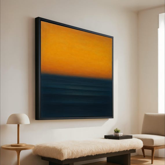 Mark Rothko Inspired No 14 Canvas Deep Blue And Vibrant Orange Abstract Wall Art Modern Color Block Painting Contemporary Ready To Hang