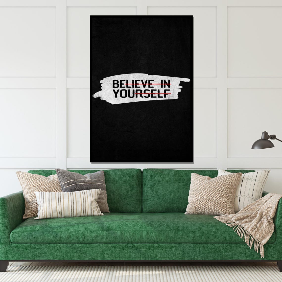 Believe In Yourself Brushstroke Quote On Black Minimalist Poster - Image 4