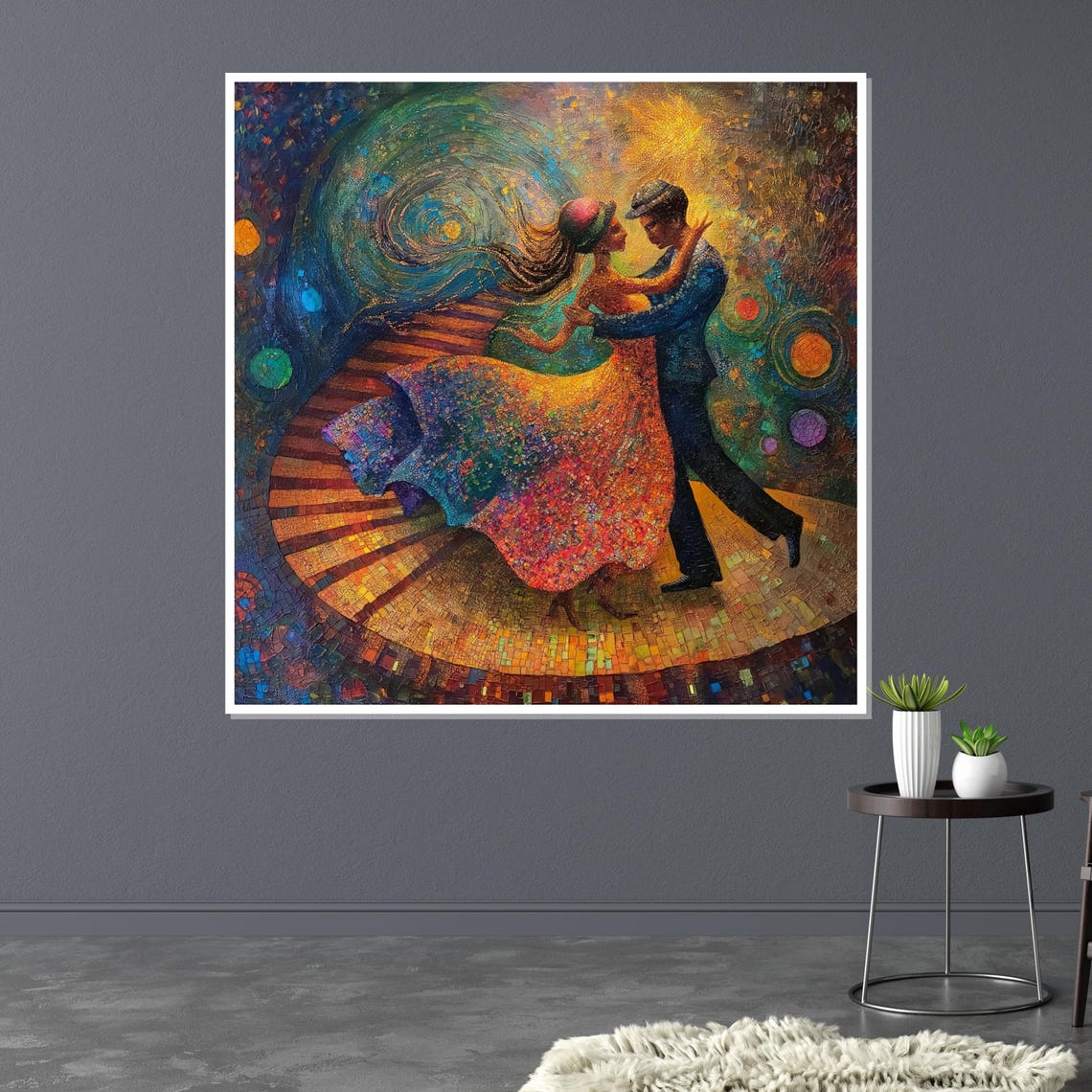 Romantic Dancing Couple Starry Night Mosaic Colorful Dance Wall Art - Image 3