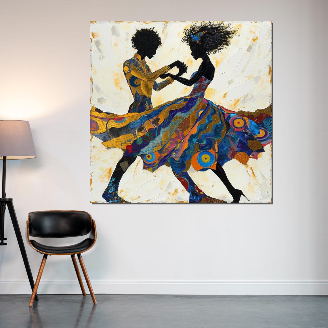 Colorful Dancing Silhouettes Joyful Couple Abstract Dance Art Poster - Image 2