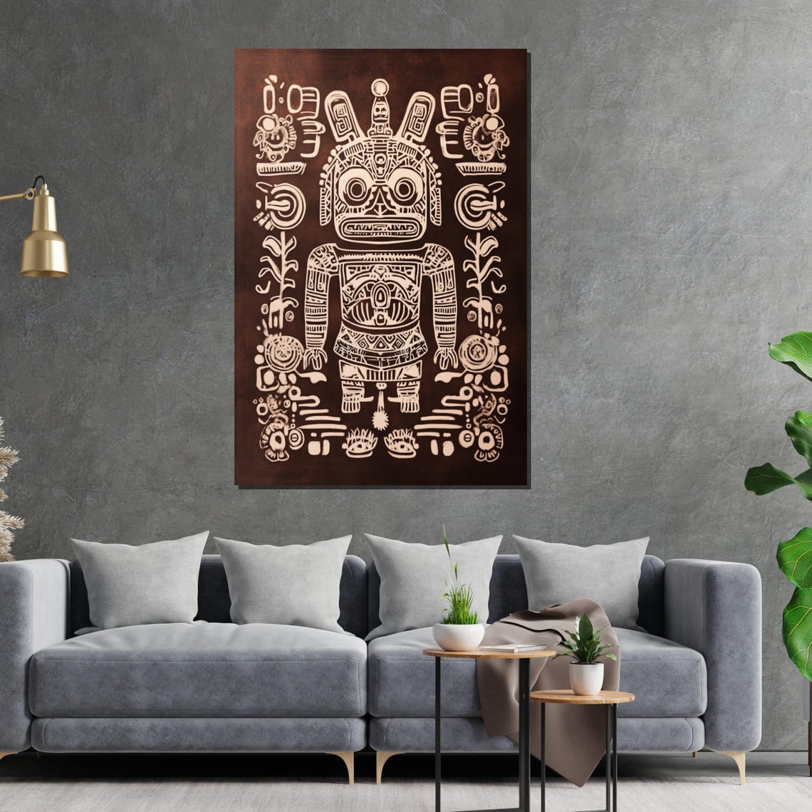 Tribal Wooden Mask Intricate White Relief Ethnic Decor Poster - Image 2