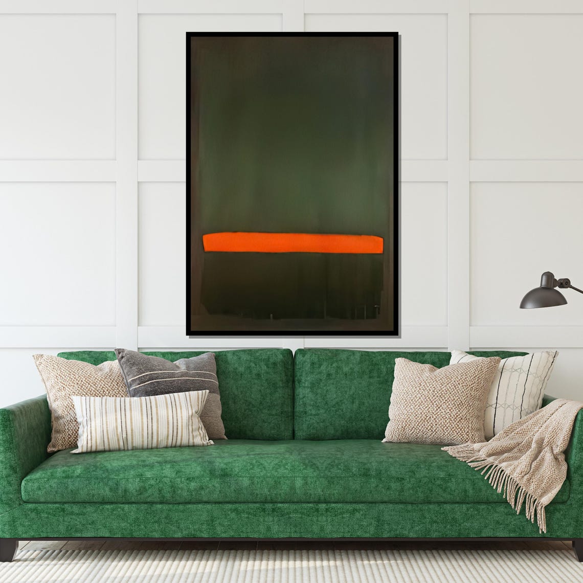 Minimalist Orange Line on Dark Green Abstract Modern Art Poster - Image 5