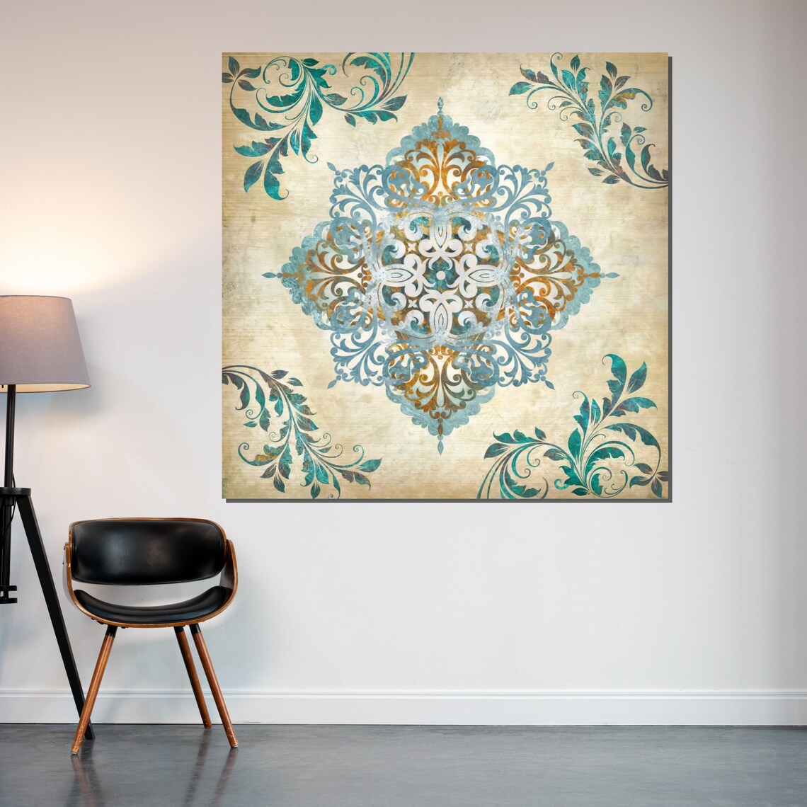 Vintage Blue Gold Ornamental Mandala Filigree Medallion Wall Art - Image 2