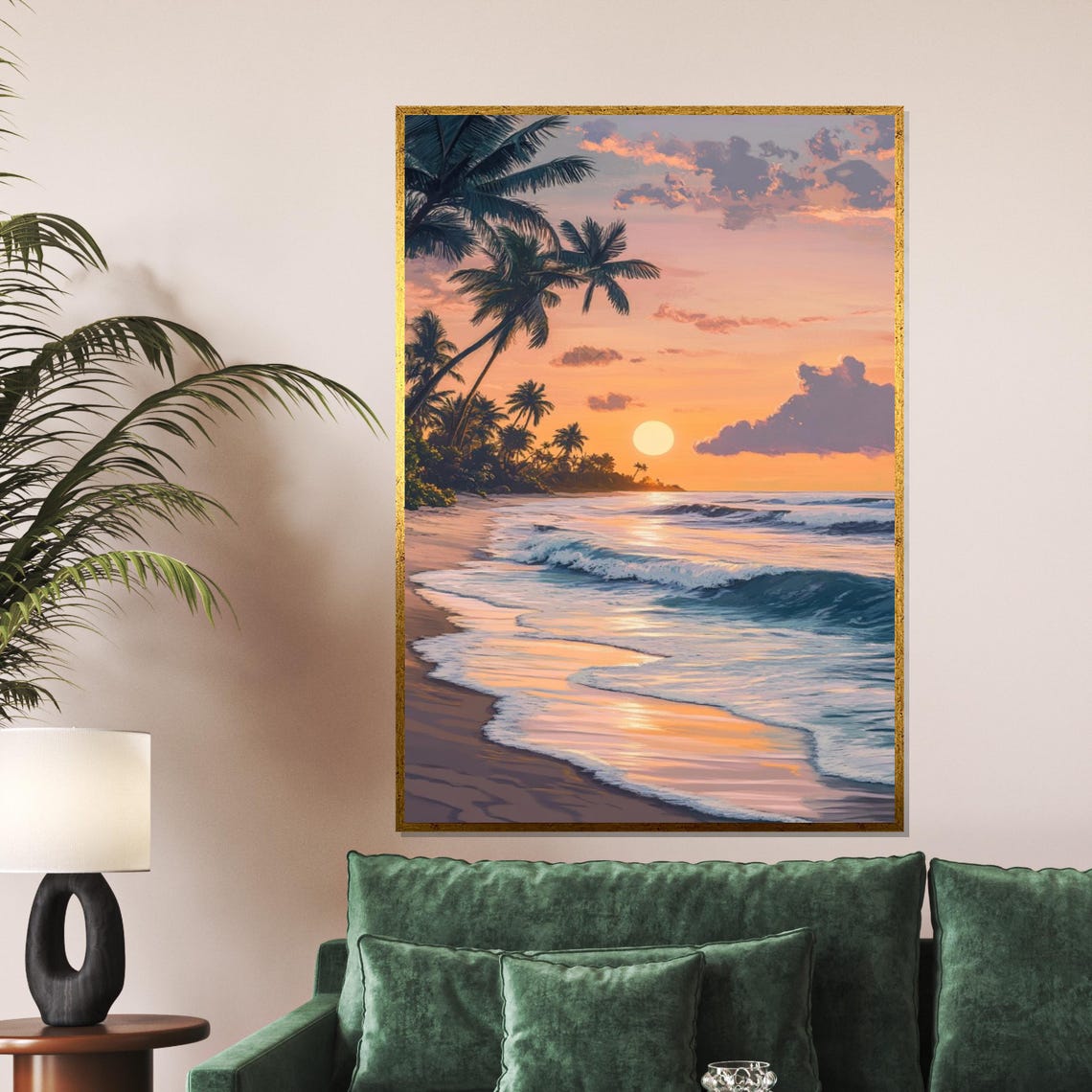 Tropical Sunset Beach Palm Tree Ocean Art Serene Beach Wall Print Nature Poster Wall Art Design Ready To Hang Decor