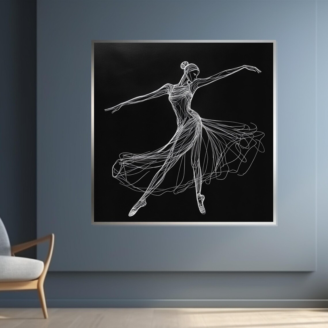 Elegant Ballerina White Line Art Black Background Minimal Poster - Image 4