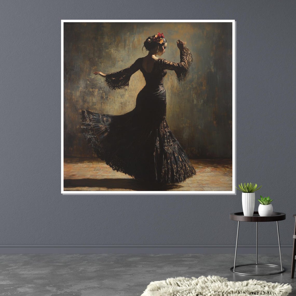 Flamenco Dancer in Black Dress Dramatic Spanish Dance Art Poster - Image 3